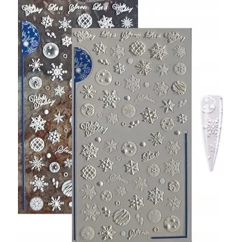 Umělé nehty SNĚHOVÉ VLOČKY 3D Samolepky na nehty SNOWFLAKE E114