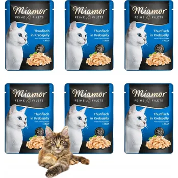 Krmivo pro kočku Miamor FeineFilets Vlhké Krmivo pro Kočky Tuňák v Krabí Želé Sada 6x100g