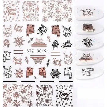 samolepka 3D Samolepky na nehty Zimní sněhové vločky Medvídek R160