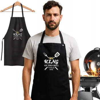 Kuchyňská zástěra KUCHYŇSKÁ ZÁSTĚRA PERSONALIZOVANÁ S POTISKEM KING OF THE GRILL VLASTNÍ JMÉNO
