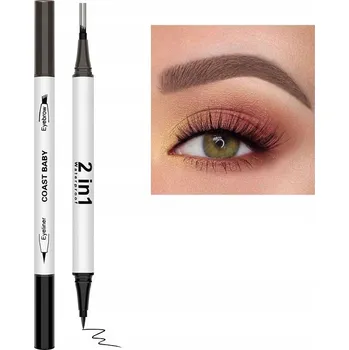 Tužka na obočí 04# Šedo-hnědý Marker na obočí + Černá oční linka pro kočičí efekt
