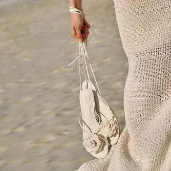 Dámské sandále Reserved - Sandály s vázáním kolem kotníku - krémová - 580CP-01X - 580CP-01X-38