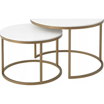 Konferenční stolek Sada 2 Konferenčních Stolků Kulaté LOFT INDUSTRIAL Bílý SOFT LOFT GOLD