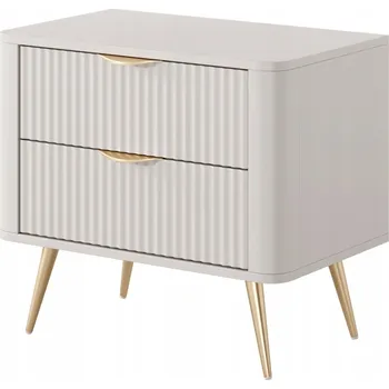 Noční stolek Noční stolek LANTE béžový se 2 zásuvkami drážkovaná čela, zlaté nohy