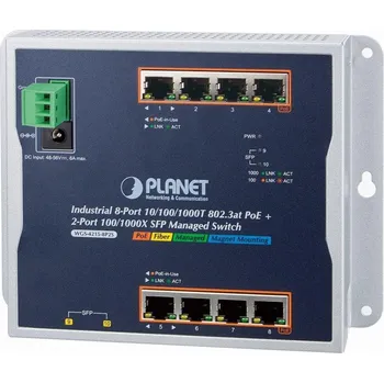 Switch Planet WGS-4215-8P2S plochý L2/L4 switch, 8x1Gb, 2x1Gb SFP, 8x PoE 802.3at 200W, 48-56VDC, -40~75°C, IP30, fanless