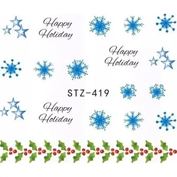 Akvarelové Samolepky na nehty sněhové vločky Vánoce H36