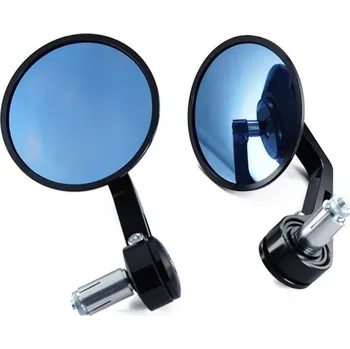 Univerzální zpětná zrcátka na motorku 2 ks 22 mm CNC hliník Modré sklo Řídítka Bar-end uchycení Nastavitelný úhel Pohodlné seřízení