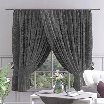 Obraz Moderní záclona s metrážovou krajkou, černá, 120 cm