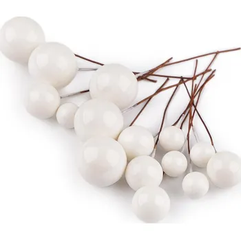 umělá květina Kuličky / bobule na drátku ke tvoření Ø1-2 cm, barva 1 bílá