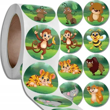samolepka Naklejki 500 ks Pro děti zvířata na roli samolepka 25 mm
