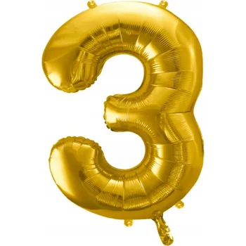 Balónek BALÓNEK ČÍSLICE ZLATÁ ČÍSLO FÓLIOVÝ NAROZENINY 3. VÝROČÍ XXL 81 CM ZLATÝ