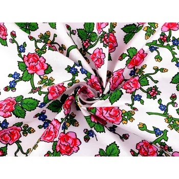 Bavlněná látka / plátno folklor růže, barva 3 (22303-1) bílá