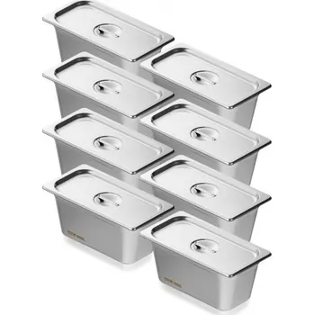VEVOR Balení 8 hotelových pánví, napařovací pánev s víkem o tloušťce 0,8 mm, nerezová napařovací pánev, hluboká 6 palců, komerční stolní pánev, pánev na skladování potravin pro catering, pro průmysl a vědu