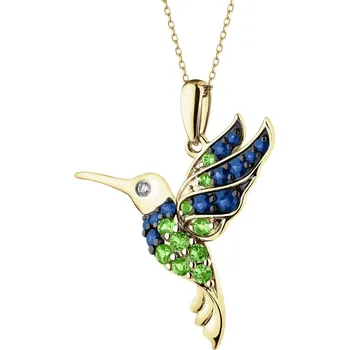 Přívěsek Zlatý přívěsek s briliantem, drahokamy a ozdobnými kameny - kolibřík - ryzost 585 - 220.916