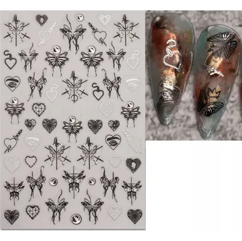 samolepka Samolepky na nehty 3D STŘÍBRNÉ MOTÝLI ozdoby R42