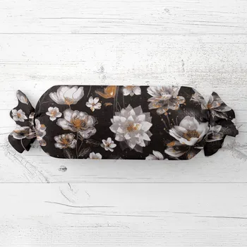 Dekorativní polštářek Polštář válec bonbon Sandra SA-625 Magické lekníny na temně hnědém 15x60 cm