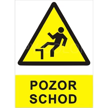 Samolepící etiketa POZOR SCHOD - PVC samolepka - A6, A5, A4