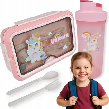 Svačinový box LUNCHBOX SVAČINOVÝ BOX NA SNÍDANI OBĚD PŘÍBORY S LAHVÍ SADA