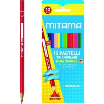 Výtvárné potřeby Barevné pastelky 12 barev, trojhranné, MITAMA 61991 ,balení 12 ks 564527