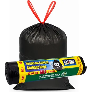 Pytle na odpadky Pytle na odpadky Raz Dwa 60 l černé se stahovací páskou, 10 ks
