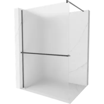 Mexen Kioto+ sprchová zástěna s policí Walk-in 80 x 200 cm, mléčné sklo, kartáčovaný gun gray - 800-080-121-66-30 Sprchové stěny