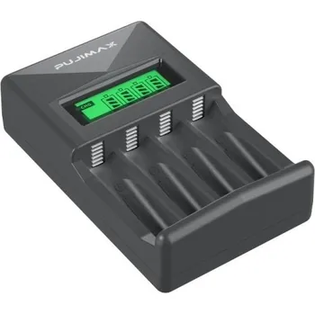 Herní konzole PUJIAMX nabíječka baterií AA AAA s LCD-007 displejem USB-C vstup Přenosný adaptér Rychlé nabíjení USB kabel pro dobíjecí články Ni-MH Ni-Cd černá