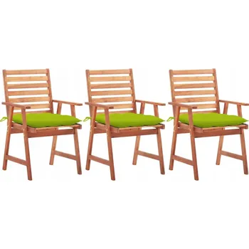 Zahradní židle s polštáři, 3 ks, masivní akátové dřevo