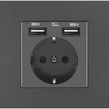 Elektrická zásuvka EU zásuvka adaptér 220V 16A 86×86 mm Elektrická zásuvka s uzemněním 2× USB A port 5V 2.1A Nabíjecí zásuvka pro iOS Android šedá