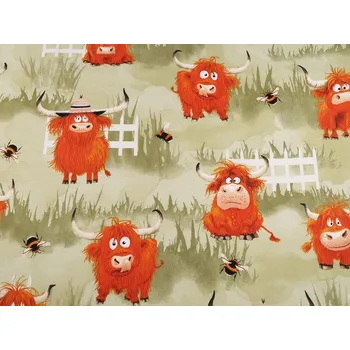 Bavlněná látka / plátno kravičky METRÁŽ - 2 (937) zelená sv.