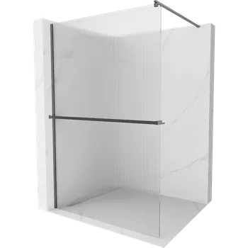 Mexen Kioto+ sprchová stěna s policí Walk-in 140 x 200 cm, pruhovaná, kartáčovaná gun gray - 800-140-121-66-09 Sprchové stěny