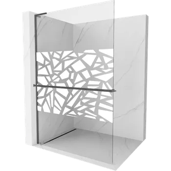 Mexen Kioto+ L sprchová stěna s policí Walk-in 80 x 200 cm, bílý vzor, kartáčovaný gun gray - 800-080-123-66-85 Sprchové stěny