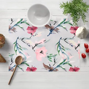 prostírání Dekorační prostírání na stůl PM-110 Akvarelové růžové květy na světle šedém 30x40 cm