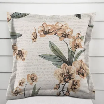 Povlak na dekorativní polštářek Bavlněný povlak na polštář s lemem Sandra SA-624 Hnědé orchideje na bílém 40 x 60 cm