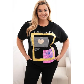 Dámská halenka Kesi Halenka Plus Size 1275 se zlatým nápisem Barva: Zlatá, Velikost: UNI