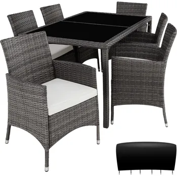 Zahradní sestava TecTake GmbH 404321 zahradní ratanový nábytek porto 6+1 vč. ochranné plachty - šedá/bílá