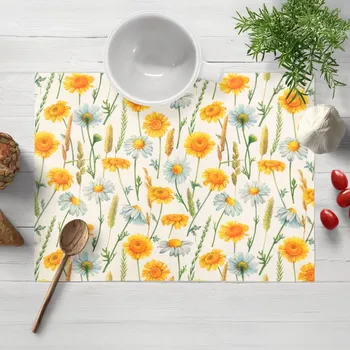prostírání Dekorační prostírání na stůl PML-104 Bílé a žluté kopretiny na bílém 30x40 cm