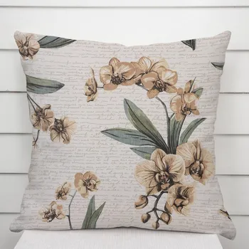 Povlak na dekorativní polštářek Bavlněný povlak na polštář Sandra SA-624 Hnědé orchideje na bílém 30 x 50 cm