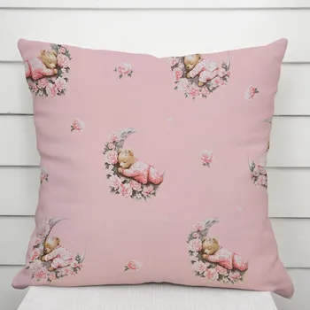 Povlak na dekorativní polštářek Dětský bavlněný povlak na polštář Sandra SA-626 Spící medvídci na růžovém 40 x 40 cm