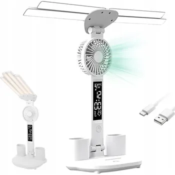 Lampička 4v1 PŘENOSNÁ LED LAMPA NA STŮL SKLÁDACÍ S VENTILÁTOREM, USB NABÍJENÍ