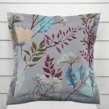 Povlak na polštářek Bavlněný povlak na polštář s lemem Sandra SA-621 Podzimní větvičky na modrošedém 50 x 50 cm