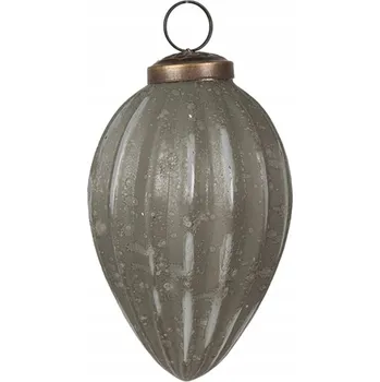 Vánoční ozdoba Šedá skleněná vánoční koule na vánoční stromeček ve tvaru obrácené kapky s proužky Par