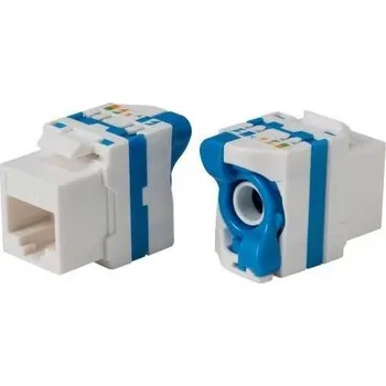 Stavebniny XtendLan Keystone jack RJ45, CAT5e, UTP, uzavíratelný se zámkem, instalace bez nástrojů, bílý s barevným pruhem