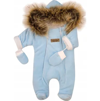 Kojenecká kombinéza Zimní velurová kombinéza pro kojence zateplená modrá 86