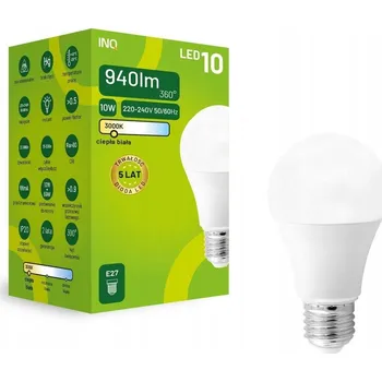 Žárovka INQ LED žárovka E27 10W 940lm A60 3000K teplá bílá