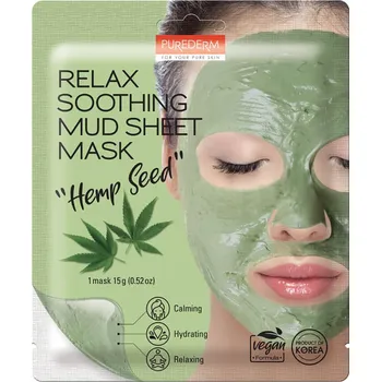 Pleťová maska Purederm HEMP SEED veganská zklidňující bahenní maska konopná semínka, 15 g