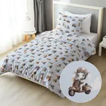 Dětské bavlněné ložní povlečení Sandra SA-629 Zvířátka v autech na modrém Jednolůžko 140x200 a 70x90 cm