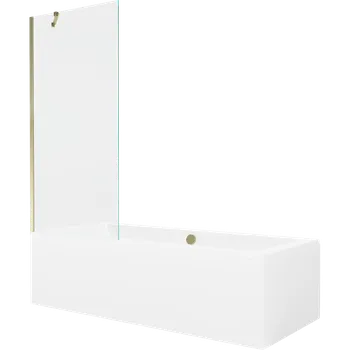 Vana Mexen Cube obdélníková vana 180 x 80 cm s panelem a 1-dílnou skládací zástěnou 80 cm, průhledná, zlatá Vany se zástěnou