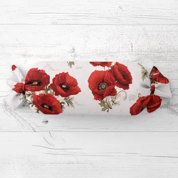 Dekorativní polštářek Polštář válec bonbon Sandra SA-632 Vlčí máky na bílém 15x40 cm