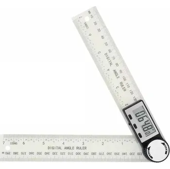 Úhloměr Digitální úhloměr a pravítko 2v1 s LED displejem Přesné měření úhlů a délek 21,8 x 3,5 cm Měřicí nástroj CR2032 baterie bílá