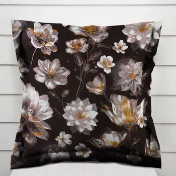 Povlak na dekorativní polštářek Bavlněný povlak na polštář s lemem Sandra SA-625 Magické lekníny na temně hnědém 40 x 60 cm